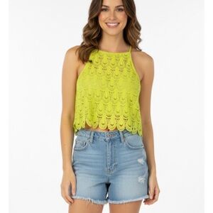 *BIN* R & B (Rich & Beautiful) Women's Yellow Lace Halter Top, Size L